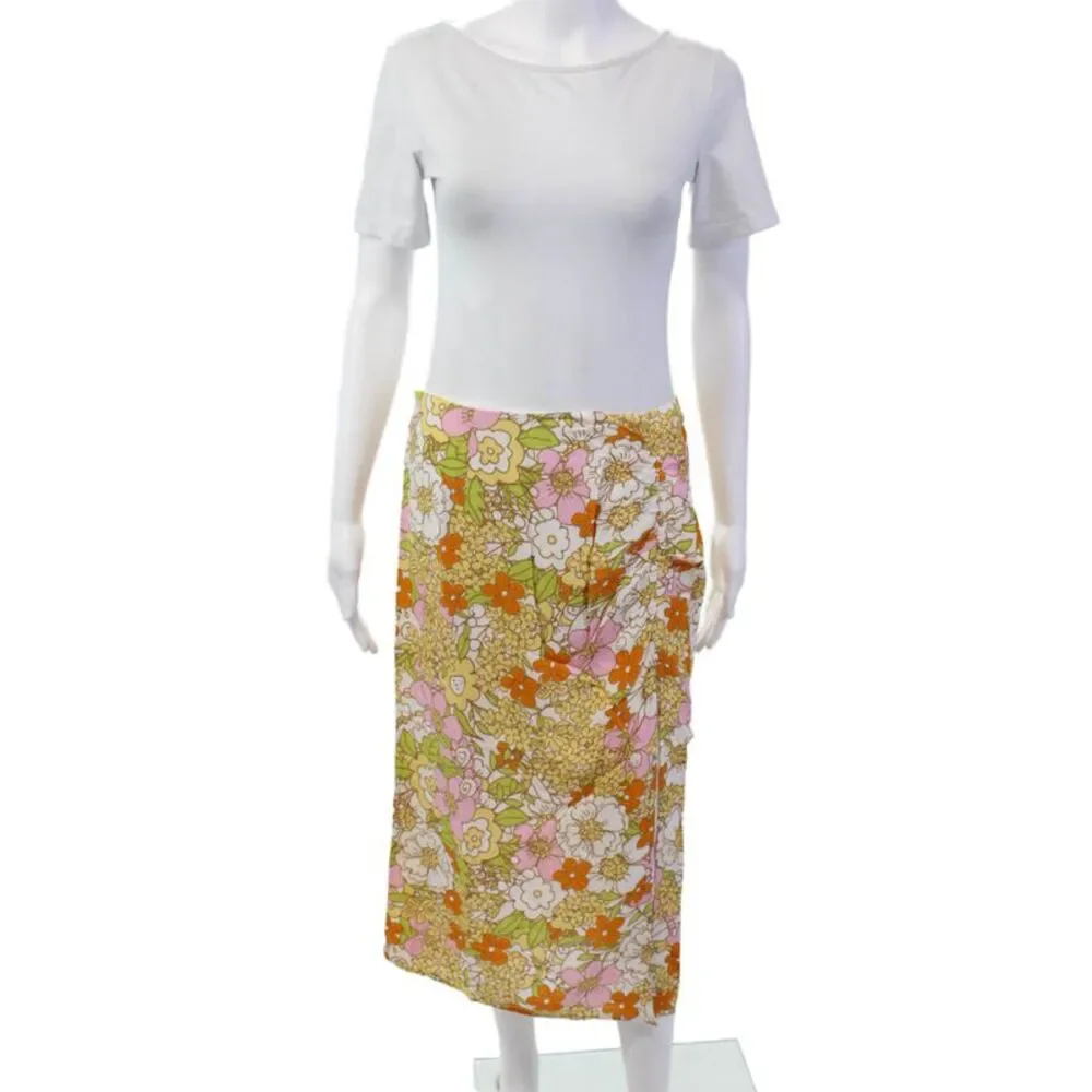 Rahi Womens Floral Print Zippered Midi Casual Lined Skirt Multicolor Size M